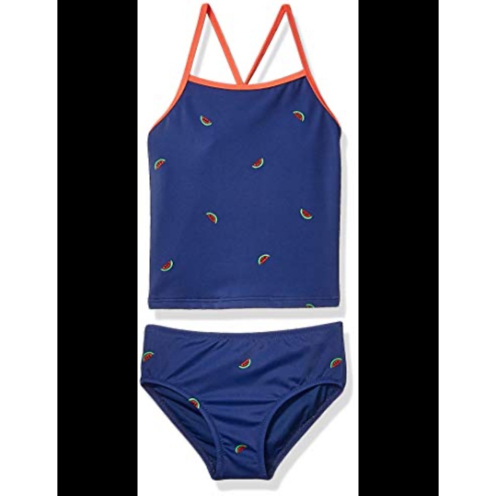 Amazon Essentials Girls Watermelon Tankini Swimsuit Set Blue Size M Beach Pool